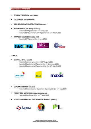OUR INFRASTRUCTURE & ASSETS

= Tower locations

A subsidiary company of Warisan Harta Sabah Sdn. Bhd.
A wholly-owned investment arm of the Sabah State Government

 