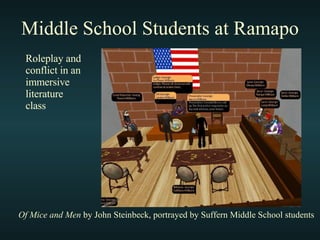 Middle School Students at Ramapo Roleplay and conflict in an immersive  literature  class Of Mice and Men  by John Steinbeck, portrayed by Suffern Middle School students 