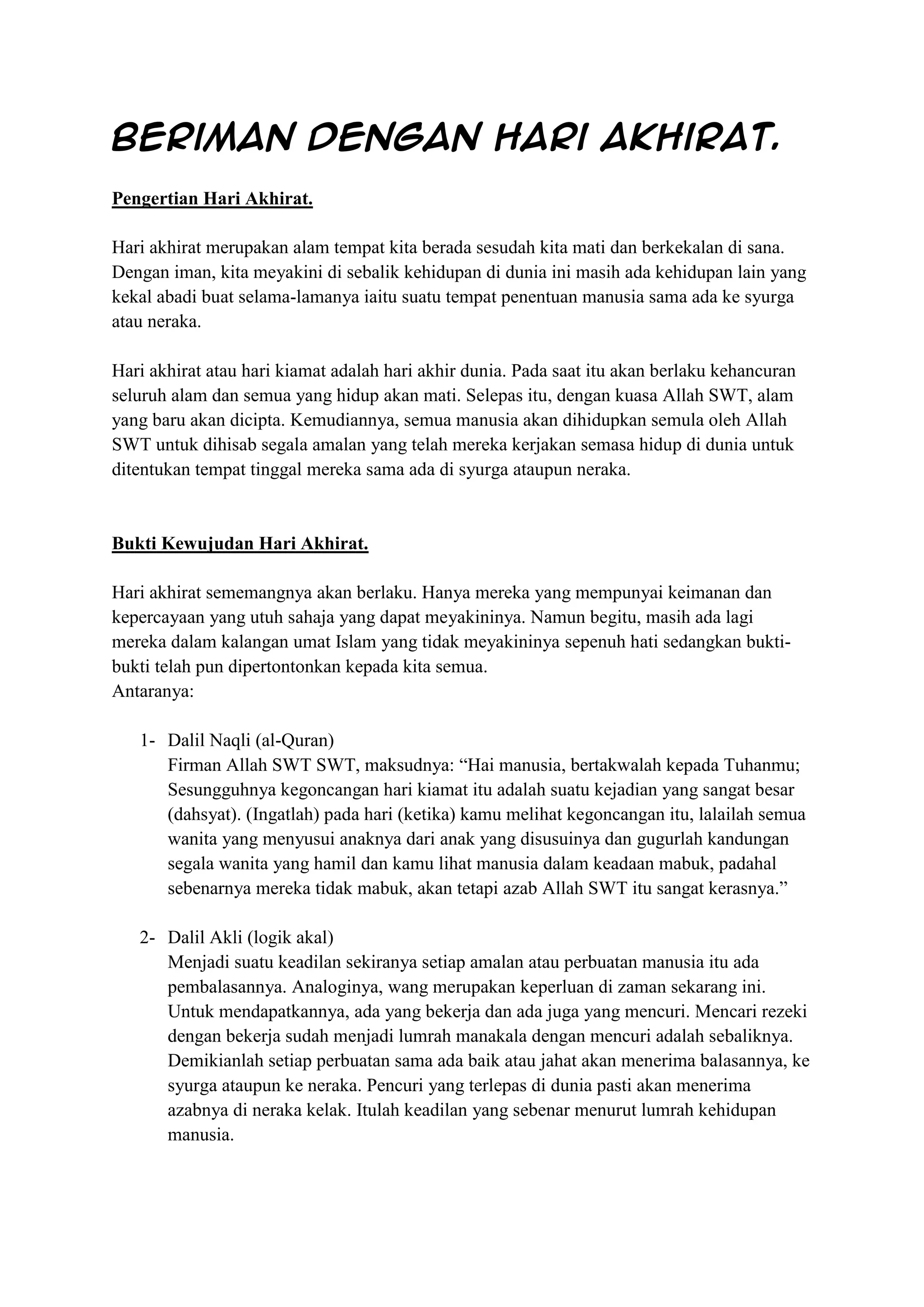 CTU101 Konsep Rukun Iman (Hari Akhirat, Qada' & Qadar) | DOCX