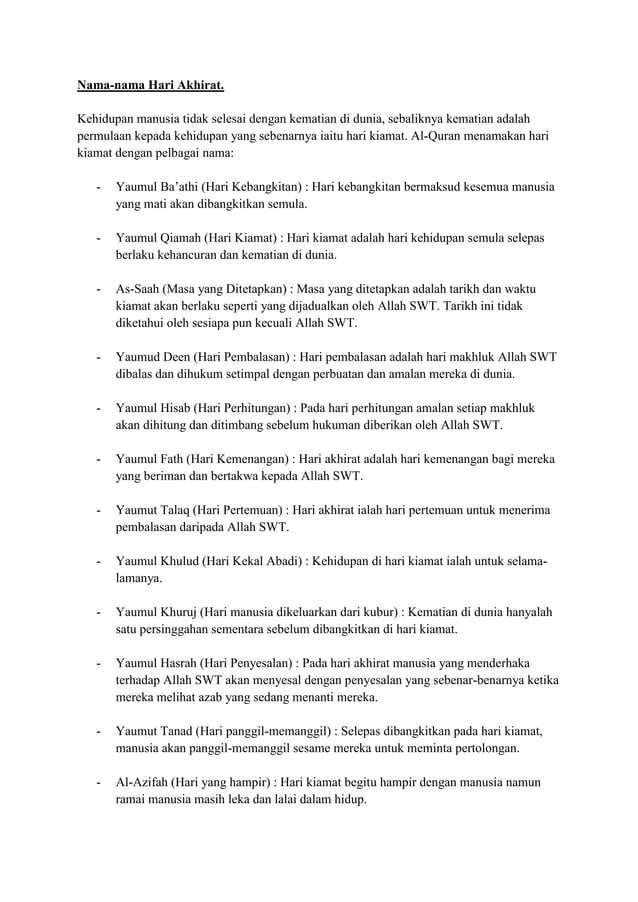 CTU101 Konsep Rukun Iman (Hari Akhirat, Qada' & Qadar) | DOCX