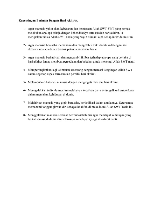 CTU101 Konsep Rukun Iman (Hari Akhirat, Qada' & Qadar) | DOCX