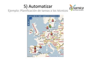 5) Automatizar
Ejemplo: Planificación de tareas a los técnicos
 