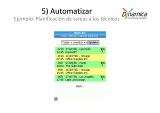 5) Automatizar
Ejemplo: Planificación de tareas a los técnicos
 