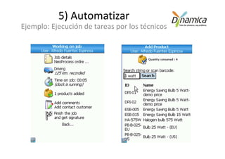5) Automatizar
Ejemplo: Ejecución de tareas por los técnicos
 