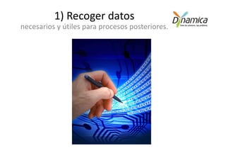 1) Recoger datos
necesarios y útiles para procesos posteriores.
 