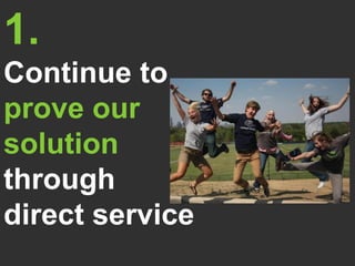 1.
Continue to
prove our
solution
through
direct service
 