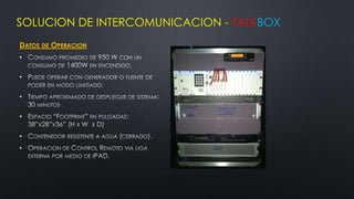 SOLUCION DE INTERCOMUNICACION - TALKBOX
DATOS DE OPERACION
•

•

•

•

•
•
 