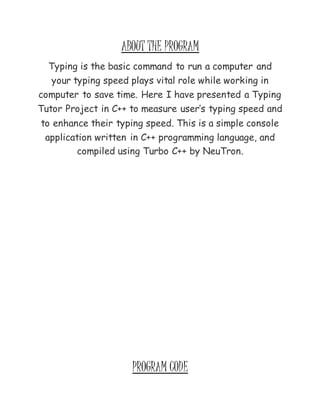 C++ typing tutor by debakar roy | PDF