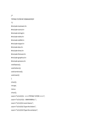C++ typing tutor by debakar roy | DOCX