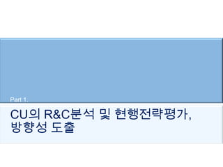 Part 1.

CU의 R&C분석 및 현행전략평가,
방향성 도출
 
