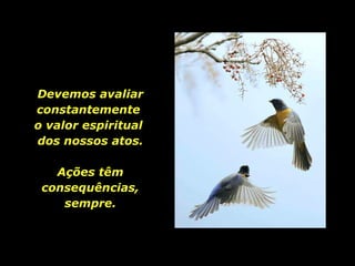 Devemos avaliar constantemente  o valor espiritual  dos nossos atos. Ações têm consequências, sempre. 