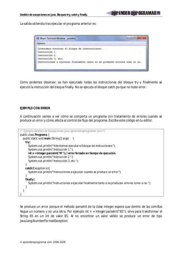Cu00927 c gestion excepciones java try catch finally ejemplos ejercic…