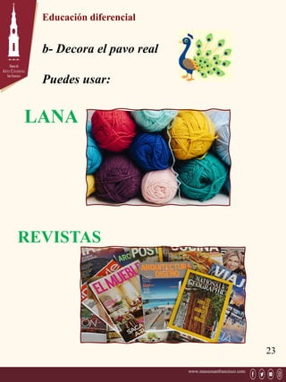 www.museosanfrancisco.com
Educación diferencial
b- Decora el pavo real
Puedes usar:
LANA
REVISTAS
23
 