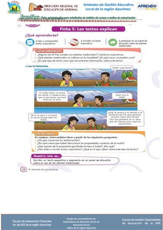 Unidades de Gestión Educativa
Local de la región Apurímac
Equipo de acompañamiento:
Especialistas de Educación de las de
Educación de las
UGELs de la región Apurímac
Equipode revisión:Especialistas
de educación de la DRE
Equipo de elaboración:Docentes
de las IIEE de la región Apurímac
¿Para qué te servirá lo que aprendiste? …………………………………………………………………………………………………
 