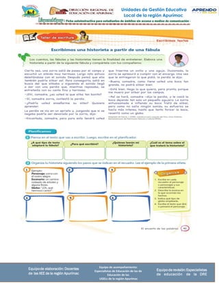 Unidades de Gestión Educativa
Local de la región Apurímac
Equipo de acompañamiento:
Especialistas de Educación de las de
Educación de las
UGELs de la región Apurímac
Equipode elaboración: Docentes
de las IIEE de la región Apurímac
Equipode revisión:Especialistas
de educación de la DRE
 