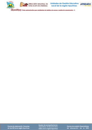 Equipo deacompañamiento:
Especialistas de Educación delas
UGELs de la regiónApurímac
Equipode elaboración: Docentes
de las IIEE de la región Apurímac
Equipode revisión:Especialistas
de educación de la DRE
Unidades de Gestión Educativa
Local de la región Apurímac
 
