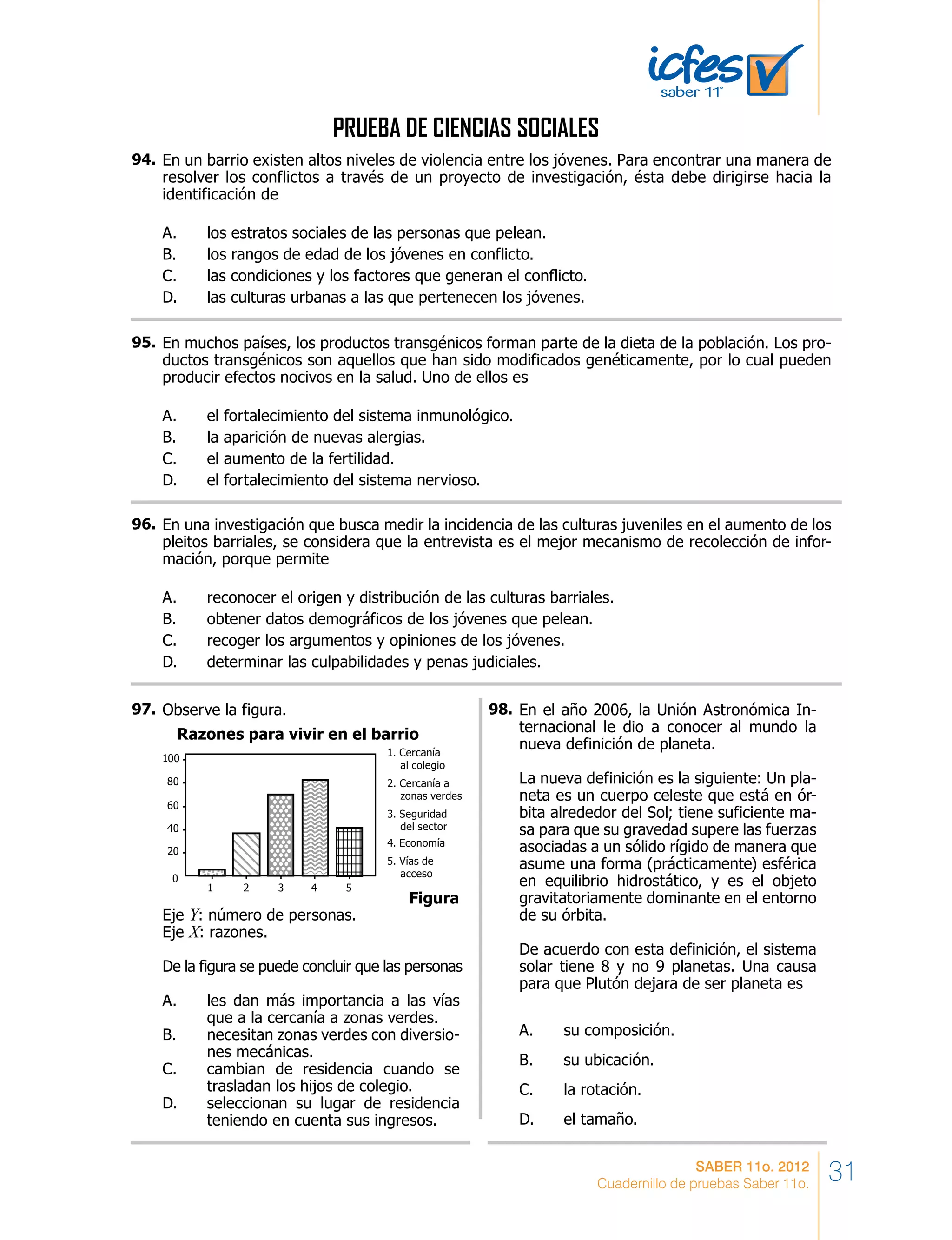 Cuadernillo de entrenamiento ICFES saber 11 preguntas y respuestas | PDF