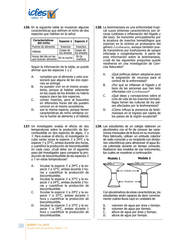 Cuadernillo de entrenamiento ICFES saber 11 preguntas y respuestas | PDF