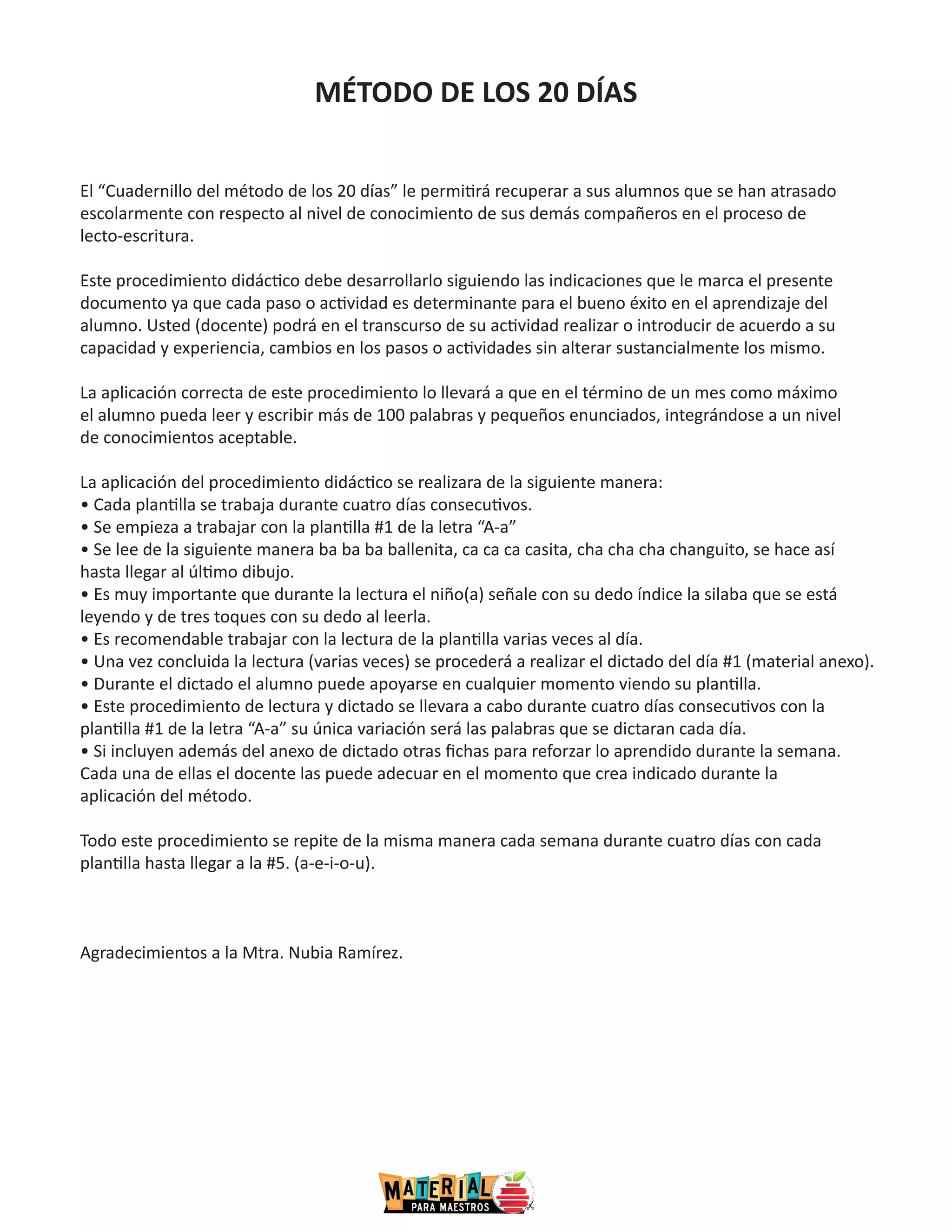 Cuadernillo del metodo de los 20 dias | PDF
