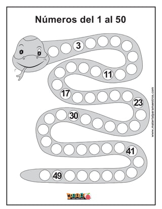 Números del 1 al 50
3
11
17
23
30
41
49
www.materialparamaestros.com
 