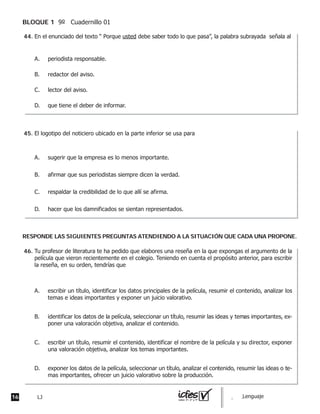 16 guia_
BLOQUE 1
44.
45.
46.
RESPONDE LAS SIGUIENTES PREGUNTAS ATENDIENDO A LA SITUACIÓN QUE CADA UNA PROPONE.
 