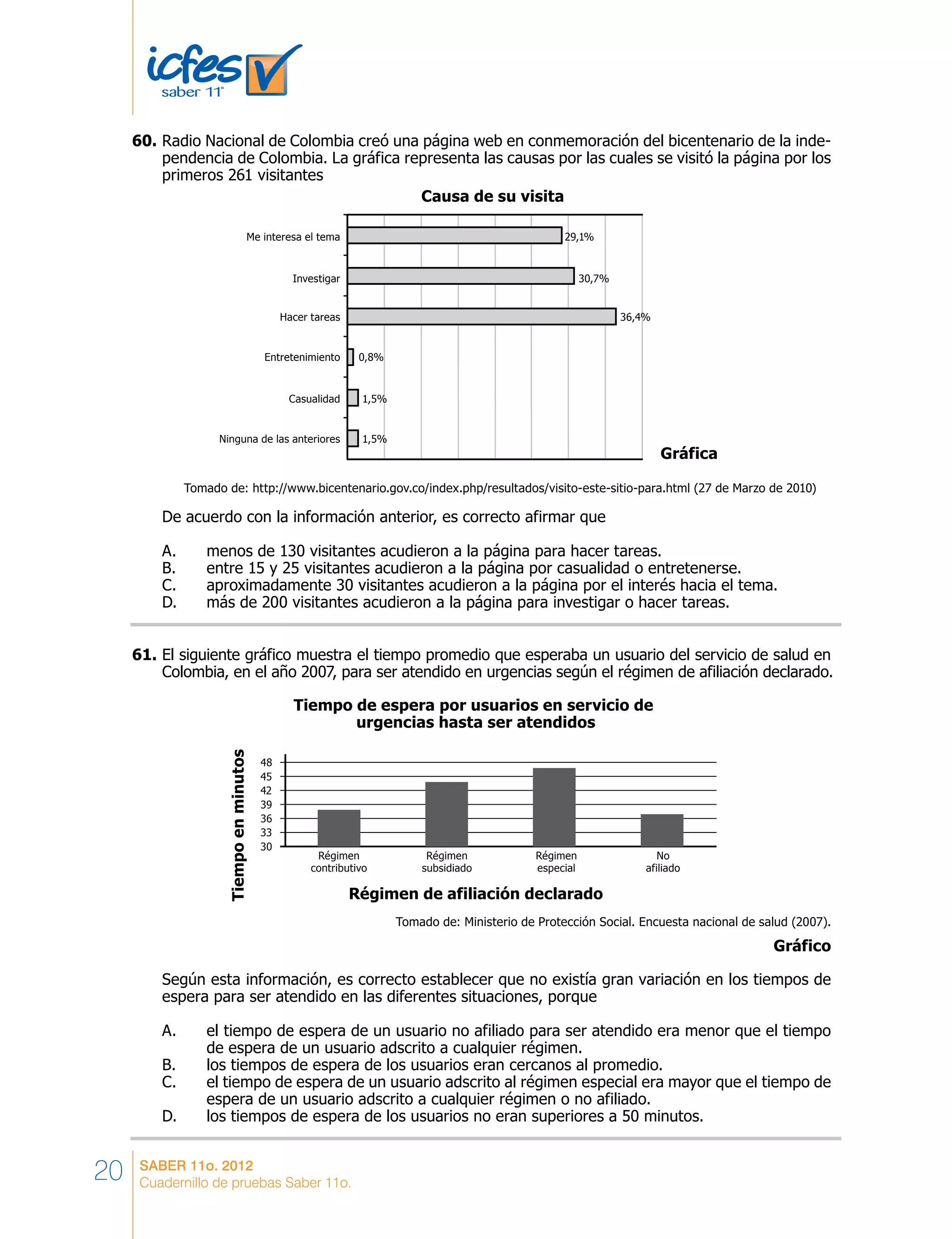 Cuadernillo de pruebas saber 11 | PDF
