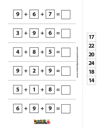 =
+ +
www.materialparamaestros.com
9 6 7
=
+ +
3 9 6
=
+ +
4 8 5
=
+ +
9 2 9
=
+ +
5 1 8
17
22
20
24
18
14
=
+ +
6 9 9
 