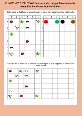 FUNCIONES EJECUTIVAS: Memoria de trabajo, Razonamiento,
Atención, Persistencia, Flexibilidad
 