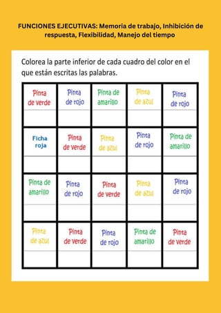 FUNCIONES EJECUTIVAS: Memoria de trabajo, Inhibición de
respuesta, Flexibilidad, Manejo del tiempo
 