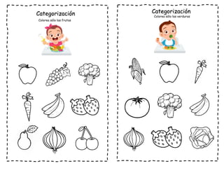Categorización
Colorea sólo las frutas
Categorización
Colorea sólo las verduras
 