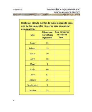 PRIMARIA MATEMÁTICAS QUINTO GRADO
CUADERNILLO DE EJERCICIOS
30
 