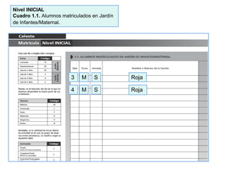 Nivel INICIAL
Cuadro 1.1. Alumnos matriculados en Jardín
de Infantes/Maternal.
3 M S Roja
4 M S Roja
 