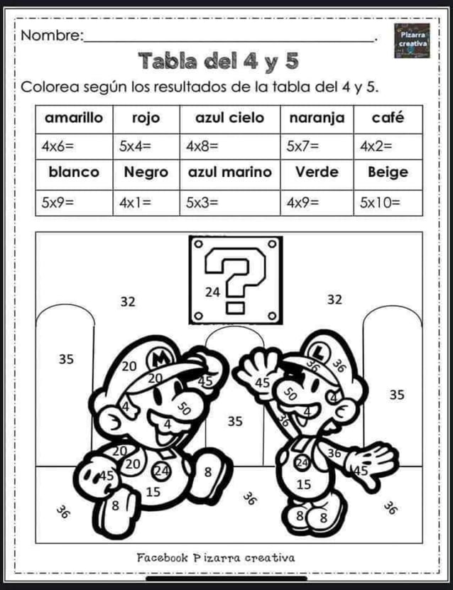 Cuadernillo tablas de multiplicar super mario