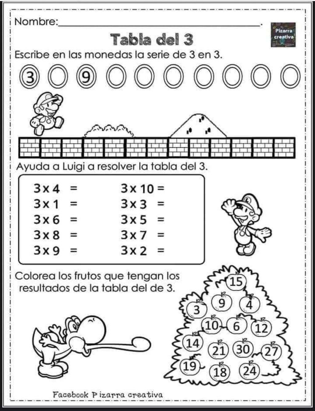 Cuadernillo tablas de multiplicar super mario