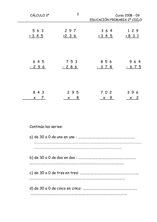 Resultat d'imatges per a "hojas de calculo 3r primaria"