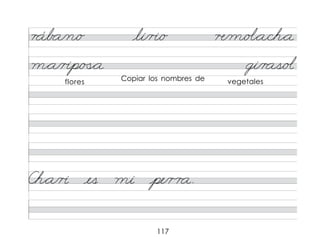 117
Copiar los nombres de
flores vegetales
r áb a/n/o li/r�/o �/m/o�*a/ch*a
m*a/r�p/�
�*a gi/r as/o�
Ch*a/r� es mi pe/r r a.
 