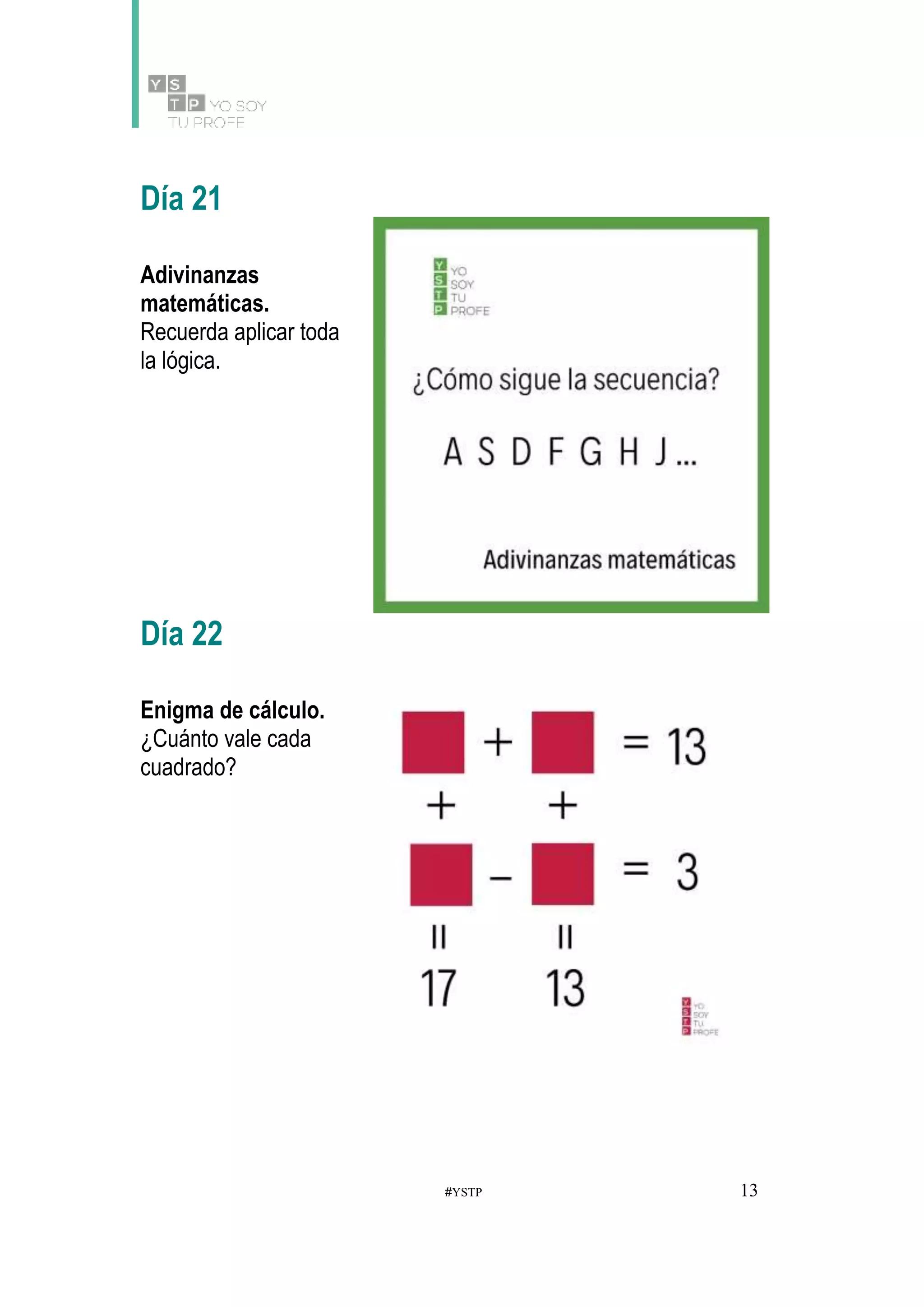 Cuaderno de acertijos matemáticos - Yo Soy Tu Profe | PDF