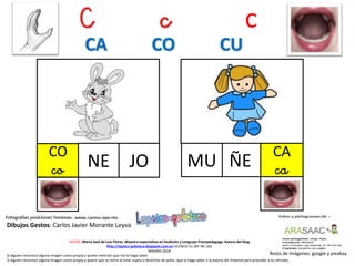 C c c
CO
co JO
Resto de imágenes: google y pixabay
AUTOR: María José de Luis Flores. Maestra especialista en Audición y Lenguaje-Psicopedagoga. Autora del blog
http://lapsico-goloteca.blogspot.com.es LICENCIA CC (BY-NC-SA)
MADRID 2018
NE
CA
caÑEMU
Si alguien reconoce alguna imagen como propia y quiere mención que me lo haga saber.
Si alguien reconoce alguna imagen como propia y quiere que se retire al estar sujeta a derechos de autor, que lo haga saber a la autora del material para proceder a su retirada..
CA CO CU
Dibujos Gestos: Carlos Javier Morante Leyva
 