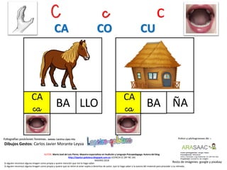 C c c
CA
ca LLO
Resto de imágenes: google y pixabay
AUTOR: María José de Luis Flores. Maestra especialista en Audición y Lenguaje-Psicopedagoga. Autora del blog
http://lapsico-goloteca.blogspot.com.es LICENCIA CC (BY-NC-SA)
MADRID 2018
BA
CA
ca BA ÑA
Si alguien reconoce alguna imagen como propia y quiere mención que me lo haga saber.
Si alguien reconoce alguna imagen como propia y quiere que se retire al estar sujeta a derechos de autor, que lo haga saber a la autora del material para proceder a su retirada..
CA CO CU
Dibujos Gestos: Carlos Javier Morante Leyva
 