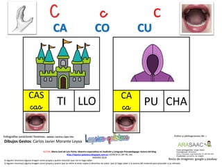C c c
CAS
cas LLO
Resto de imágenes: google y pixabay
AUTOR: María José de Luis Flores. Maestra especialista en Audición y Lenguaje-Psicopedagoga. Autora del blog
http://lapsico-goloteca.blogspot.com.es LICENCIA CC (BY-NC-SA)
MADRID 2018
TI
Si alguien reconoce alguna imagen como propia y quiere mención que me lo haga saber.
Si alguien reconoce alguna imagen como propia y quiere que se retire al estar sujeta a derechos de autor, que lo haga saber a la autora del material para proceder a su retirada..
CA CO CU
CHAPU
CA
ca
Dibujos Gestos: Carlos Javier Morante Leyva
 