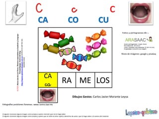 RA
Resto de imágenes: google y pixabay
LOSME
AUTOR:MaríaJosédeLuisFlores.MaestraespecialistaenAudiciónyLenguaje-
Psicopedagoga.Autoradelblog
http://lapsico-goloteca.blogspot.com.esLICENCIACC(BY-NC-SA)
MADRID2018
Si alguien reconoce alguna imagen como propia y quiere mención que me lo haga saber.
Si alguien reconoce alguna imagen como propia y quiere que se retire al estar sujeta a derechos de autor, que lo haga saber a la autora del material.
CA
ca
C c c
CA CO CU
Dibujos Gestos: Carlos Javier Morante Leyva
 