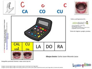 DO
Resto de imágenes: google y pixabay
LA
Si alguien reconoce alguna imagen como propia y quiere mención que me lo haga saber.
Si alguien reconoce alguna imagen como propia y quiere que se retire al estar sujeta a derechos de autor, que lo haga saber a la autora del material.
AUTOR:MaríaJosédeLuisFlores.MaestraespecialistaenAudiciónyLenguaje-
Psicopedagoga.Autoradelblog
http://lapsico-goloteca.blogspot.com.esLICENCIACC(BY-NC-SA)
MADRID2018
C c c
CA CO CU
CAL
cal
CU
cu RA
Dibujos Gestos: Carlos Javier Morante Leyva
 