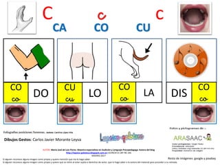 C c c
CO
co DO
CU
cu LO
CO
co LA
CA CO CU
Resto de imágenes: google y pixabay
AUTOR: María José de Luis Flores. Maestra especialista en Audición y Lenguaje-Psicopedagoga. Autora del blog
http://lapsico-goloteca.blogspot.com.es LICENCIA CC (BY-NC-SA)
MADRID 2017
Si alguien reconoce alguna imagen como propia y quiere mención que me lo haga saber.
Si alguien reconoce alguna imagen como propia y quiere que se retire al estar sujeta a derechos de autor, que lo haga saber a la autora del material para proceder a su retirada.
CO
coDIS
Dibujos Gestos: Carlos Javier Morante Leyva
 