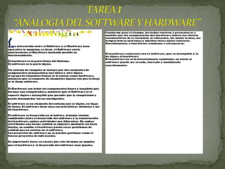                                     TAREA 1“ANALOGIA DEL SOFTWARE Y HARDWARE”