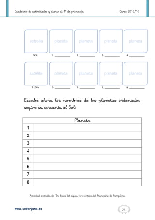 Cuaderno de actividades y diario de 1º de primaria Curso 2015/16
www.ceoargana.es 23
Escribe ahora los nombres de los plan...