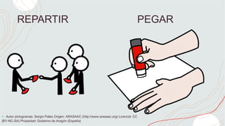 REPARTIR PEGAR
+ Autor pictogramas: Sergio Palao Origen: ARASAAC (http://www.arasaac.org) Licencia: CC
(BY-NC-SA) Propiedad: Gobierno de Aragón (España)
 