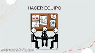HACER EQUIPO
+ Autor pictogramas: Sergio Palao Origen: ARASAAC (http://www.arasaac.org) Licencia: CC
(BY-NC-SA) Propiedad: Gobierno de Aragón (España)
 