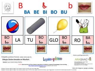 B b b
BO
bo LA
BO
boTU
BO
boGLO
BA BE BI BO BU
Resto de imágenes: google y pixabay
AUTOR: María José de Luis Flores. Maestra especialista en Audición y Lenguaje-Psicopedagoga. Autora del blog
http://lapsico-goloteca.blogspot.com.es LICENCIA CC (BY-NC-SA)
MADRID 2017
BA
baRO
Si alguien reconoce alguna imagen como propia y quiere mención que me lo haga saber.
Si alguien reconoce alguna imagen como propia y quiere que se retire al estar sujeta a derechos de autor, que lo haga saber a la autora del material para proceder a su retirada.
 