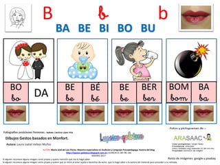 B b b
BO
bo DA
BE
be
BE
be
BA BE BI BO BU
Resto de imágenes: google y pixabay
AUTOR: María José de Luis Flores. Maestra especialista en Audición y Lenguaje-Psicopedagoga. Autora del blog
http://lapsico-goloteca.blogspot.com.es LICENCIA CC (BY-NC-SA)
MADRID 2017
BOM
bom
BÉ
bé
BER
ber
BA
ba
Si alguien reconoce alguna imagen como propia y quiere mención que me lo haga saber.
Si alguien reconoce alguna imagen como propia y quiere que se retire al estar sujeta a derechos de autor, que lo haga saber a la autora del material para proceder a su retirada.
 