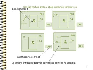 La tercera entrada la dejamos como x (es como si no existiera)
Igual hacemos para I2
Seleccionamos &
14
 